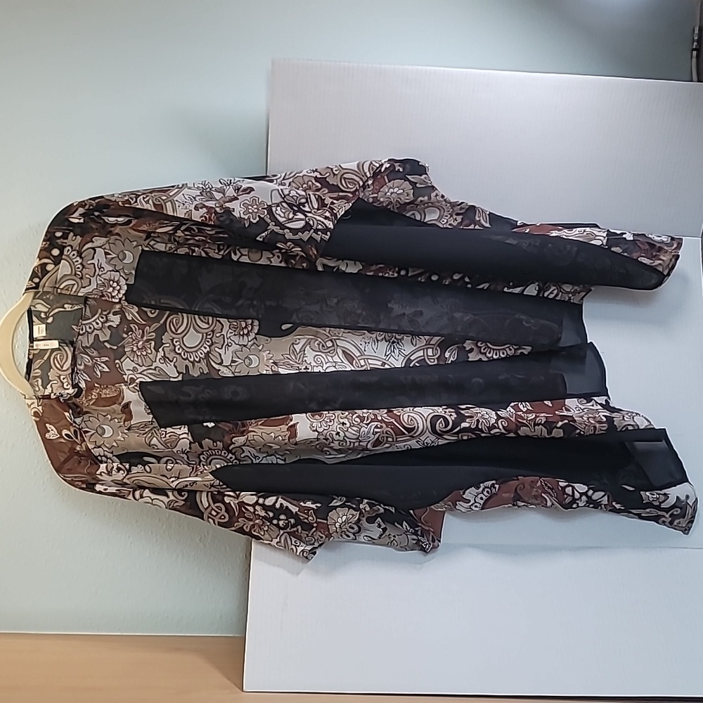 Cato Est 1946 Womans Kimono 18/20 W Black Brown Tan Paisley Short Sleeve Sheer - Picture 2 of 5